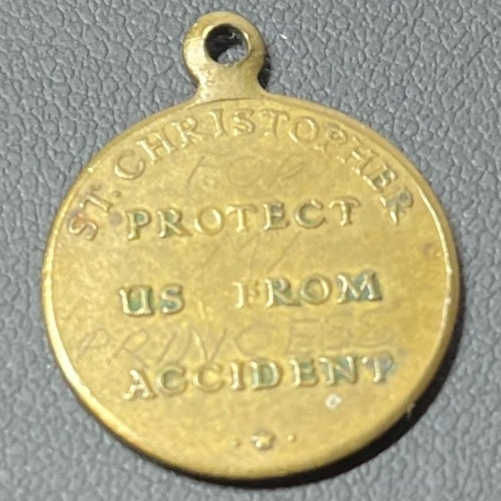 Vintage St. Christopher Pendant or charm. Protect Us.